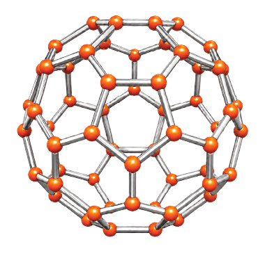 3D ball-and-stick model of C60 buckminsterfullerene