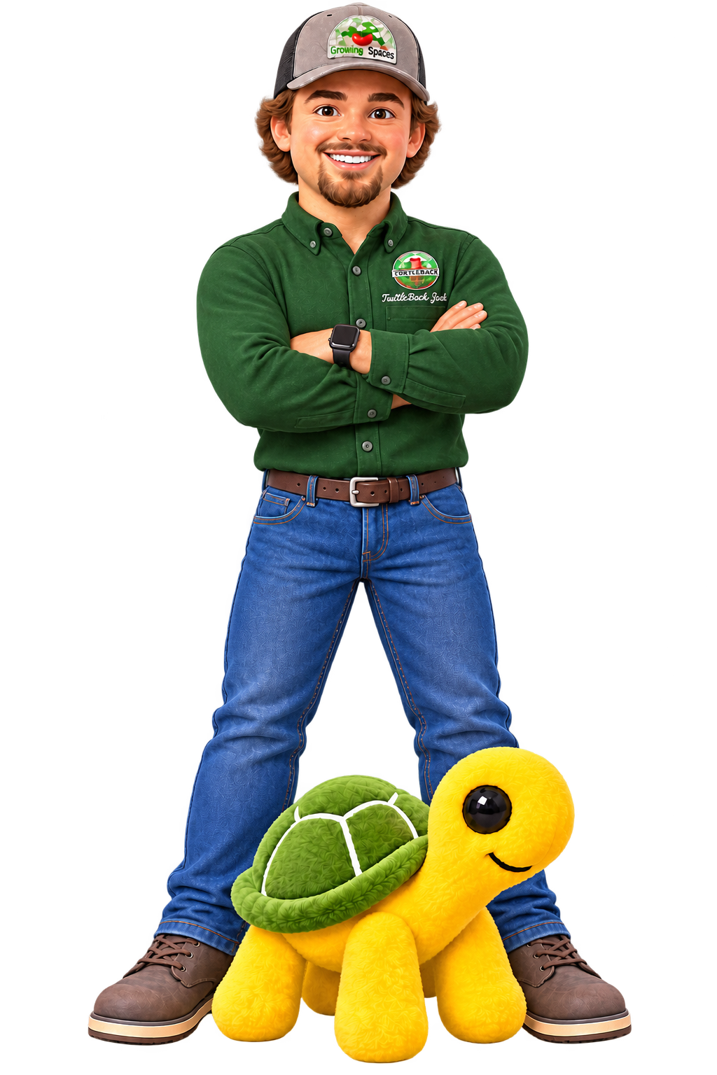TurtleBack Jack standing with his arms crossed
