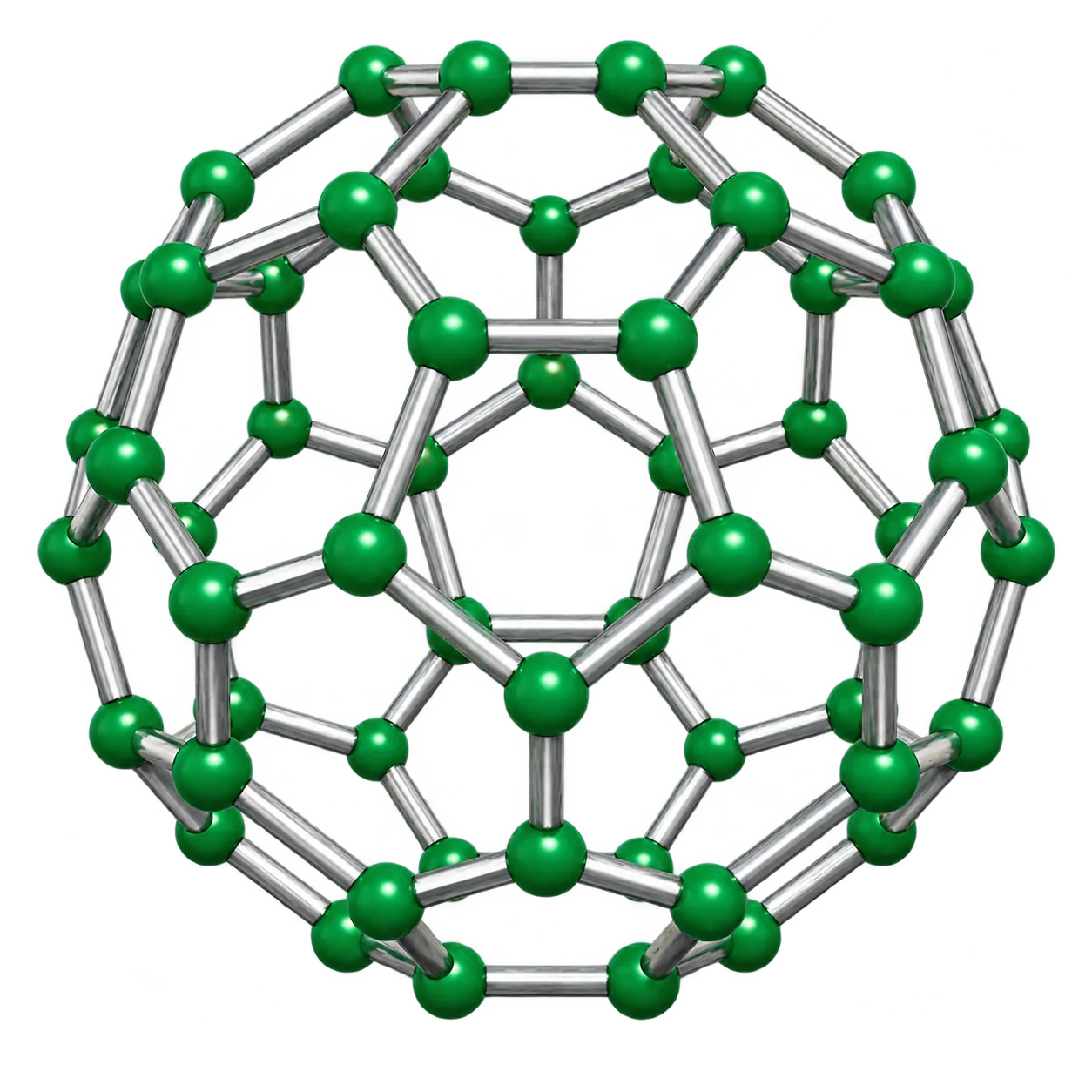 3D ball-and-stick model of C60 buckminsterfullerene