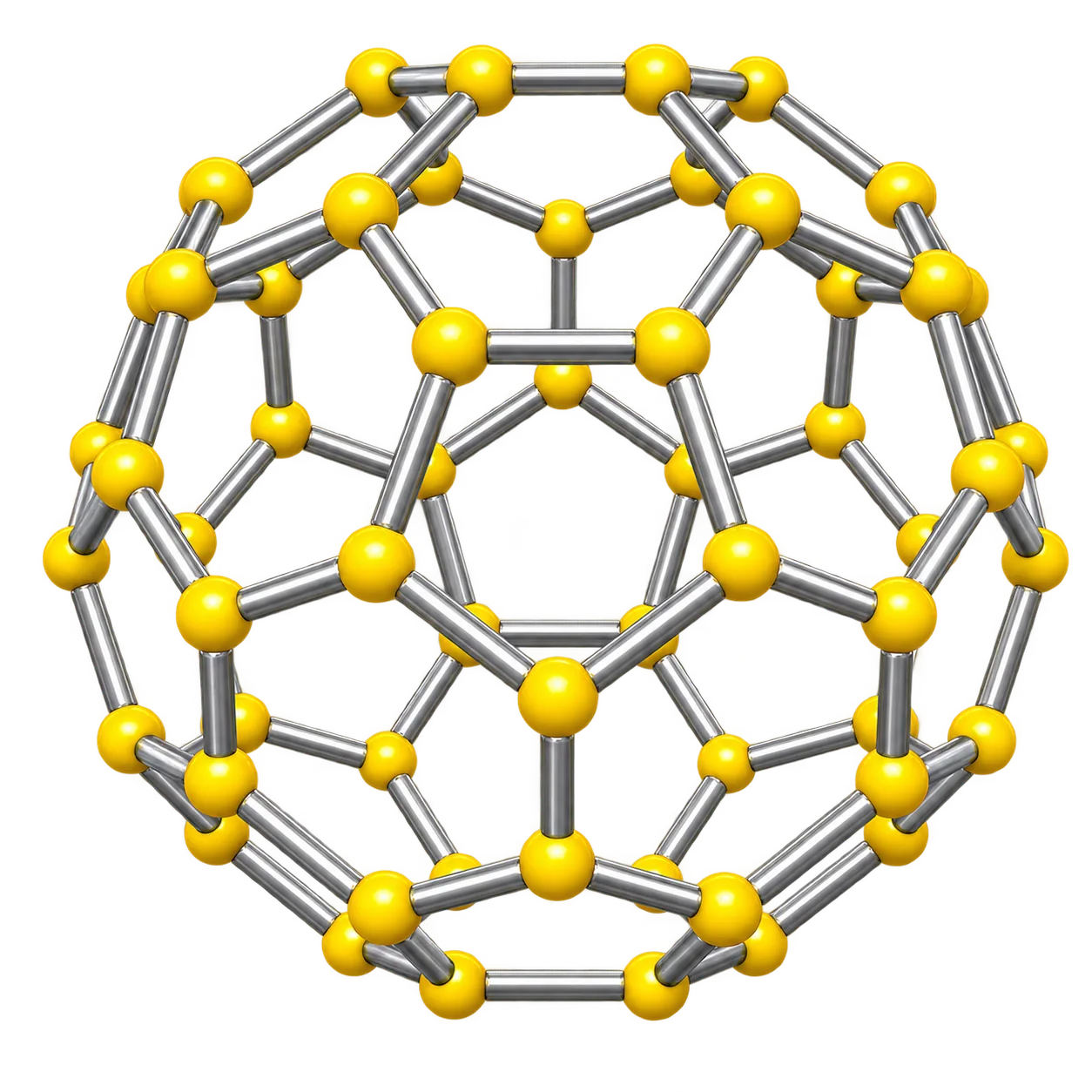 3D ball-and-stick model of C60 buckminsterfullerene